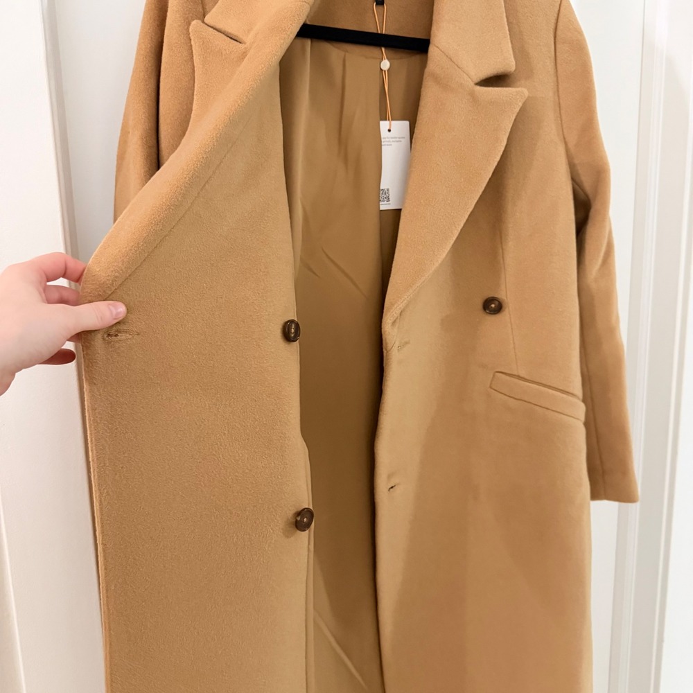 Quince Wool Cashmere Tailored Long Coat Caramel Tan M NEW Minimalist Quiet Lux - Picture 4 of 8